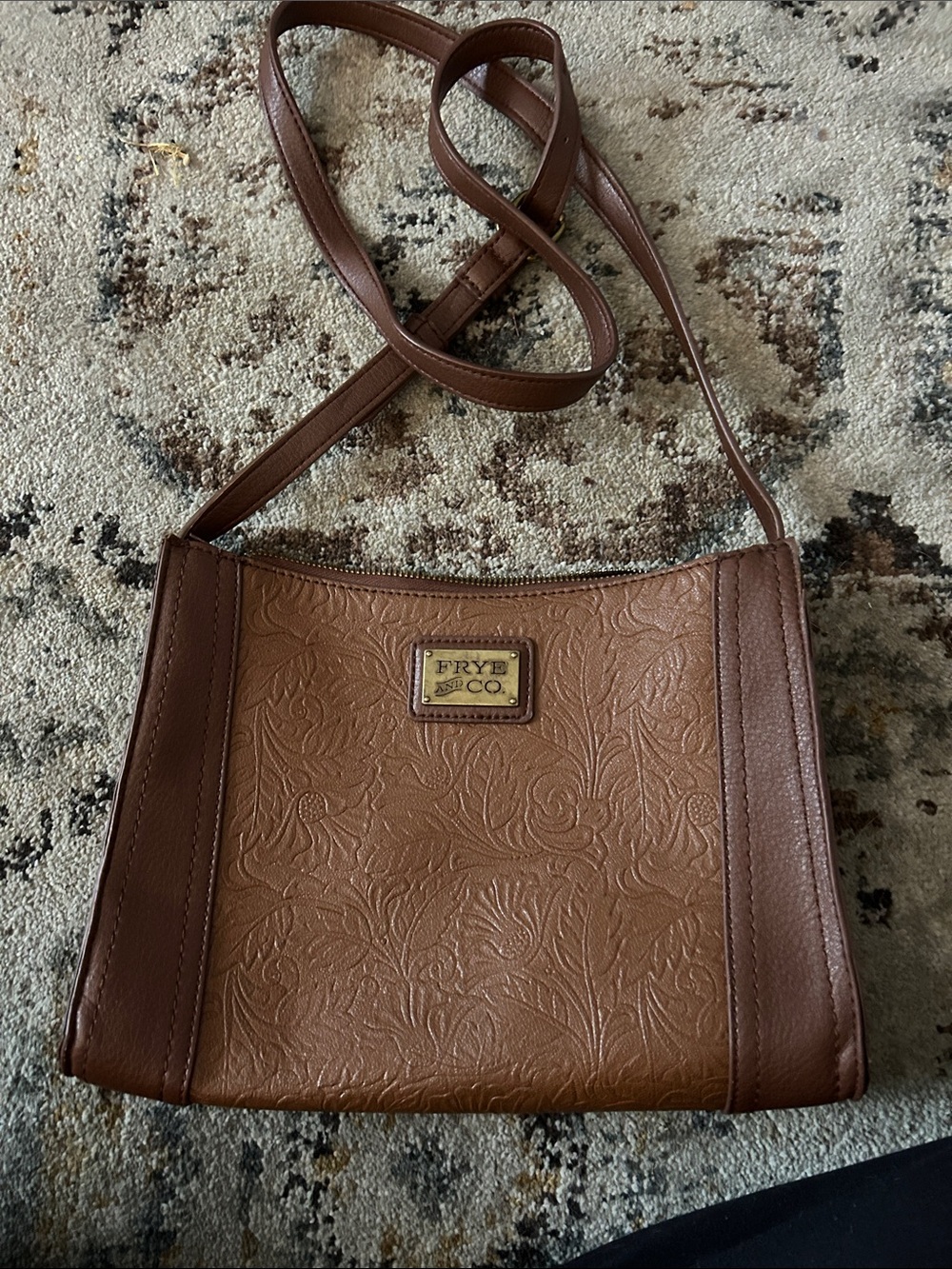 Frye & Co Embossed Brown Leather Crossbody Bag